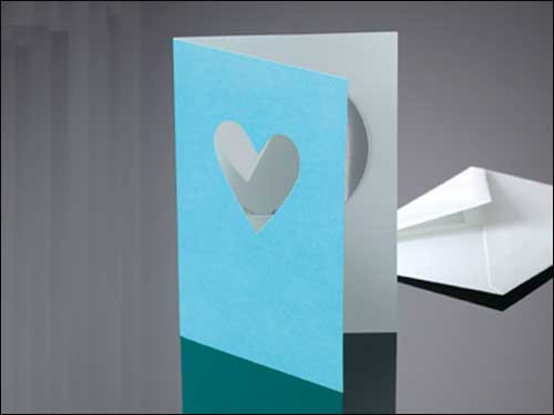 Drop-Card, Herz, hellblau, mit Kuvert